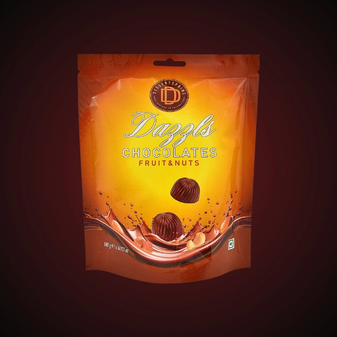 DAZZLS chocolate with fruit & nuts in premium packing by Dessert Spring Chocolate, a luxurious gift for special occasions in Bangalore.