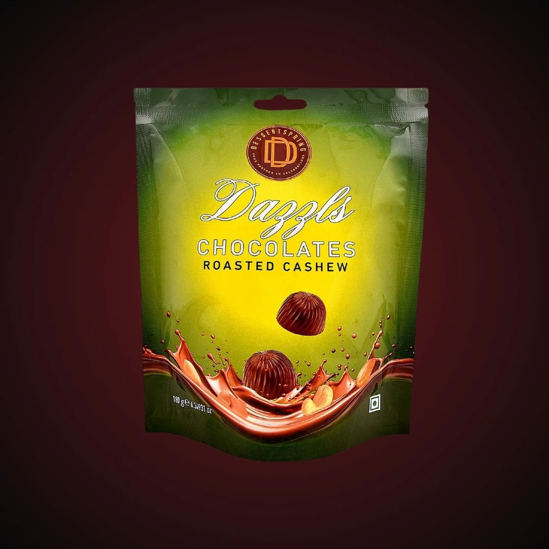 DAZZLS roasted cashew chocolate premium packet by Dessert Spring Chocolate, a luxurious treat for gifting and indulgence in Bangalore.